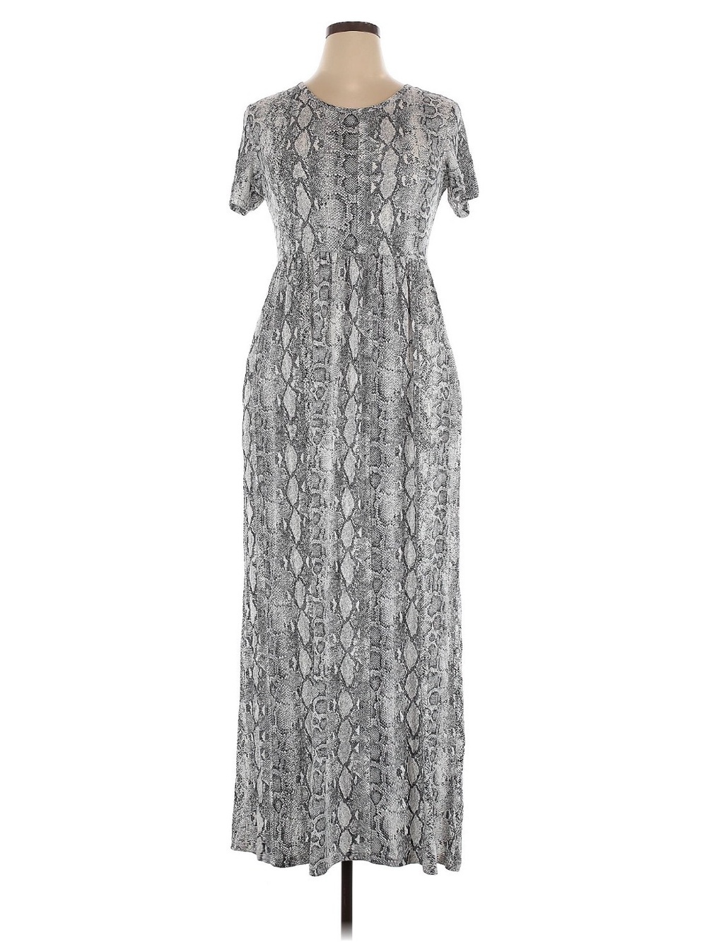Women's Gray Snake Print Short Sleeve Maxi Dress